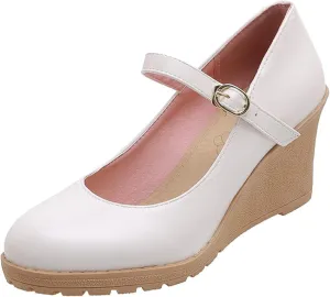 Women's Thick Soled Mary Janes High-Heeled Formal Shoes, Paired with Synthetic Leather Ankle Straps