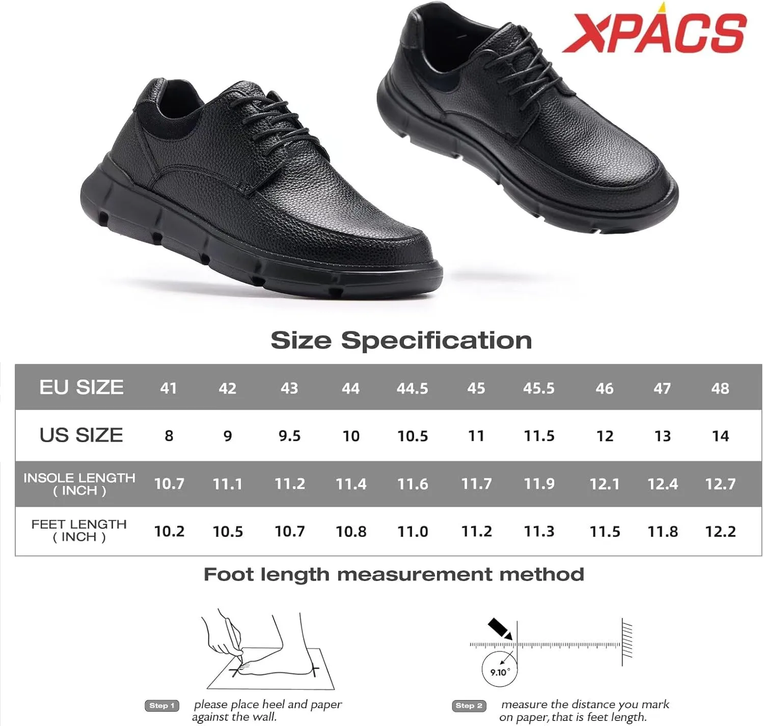 XPACS Men's Orthopedic Leather Dress Walking Shoes: Comfortable Arch Support Plantar Fasciitis Orthotic Formal Tennis Oxford, Flat Feet Casual Business Working Shoes for Foot and Heel Pain Relief