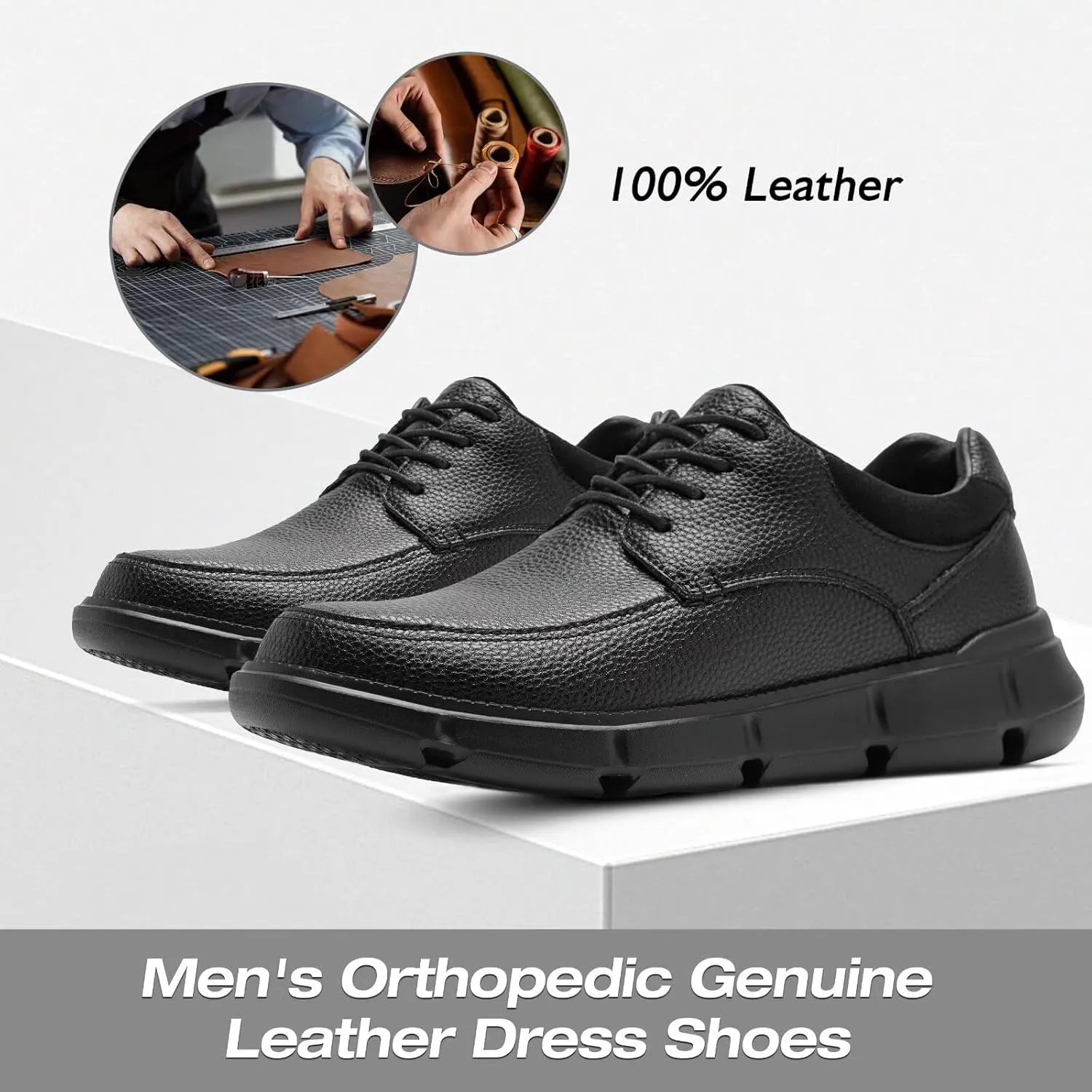 XPACS Men's Orthopedic Leather Dress Walking Shoes: Comfortable Arch Support Plantar Fasciitis Orthotic Formal Tennis Oxford, Flat Feet Casual Business Working Shoes for Foot and Heel Pain Relief