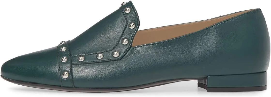 XYD Women Vintage Comfy Closed Toe Slip On Loafers Low Heel Studded Flats Formal Office Work Dress Shoes