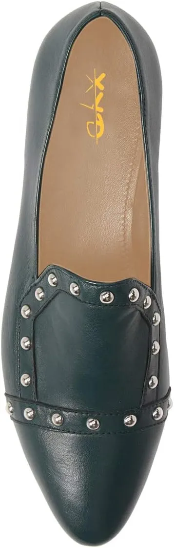 XYD Women Vintage Comfy Closed Toe Slip On Loafers Low Heel Studded Flats Formal Office Work Dress Shoes