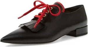 YDN Women Fringed Pumps Tassel Flats Pointed Toe Monks Two Tone Oxford Block Low Heels Lace Up Shoes Working Business Size 4-16 US