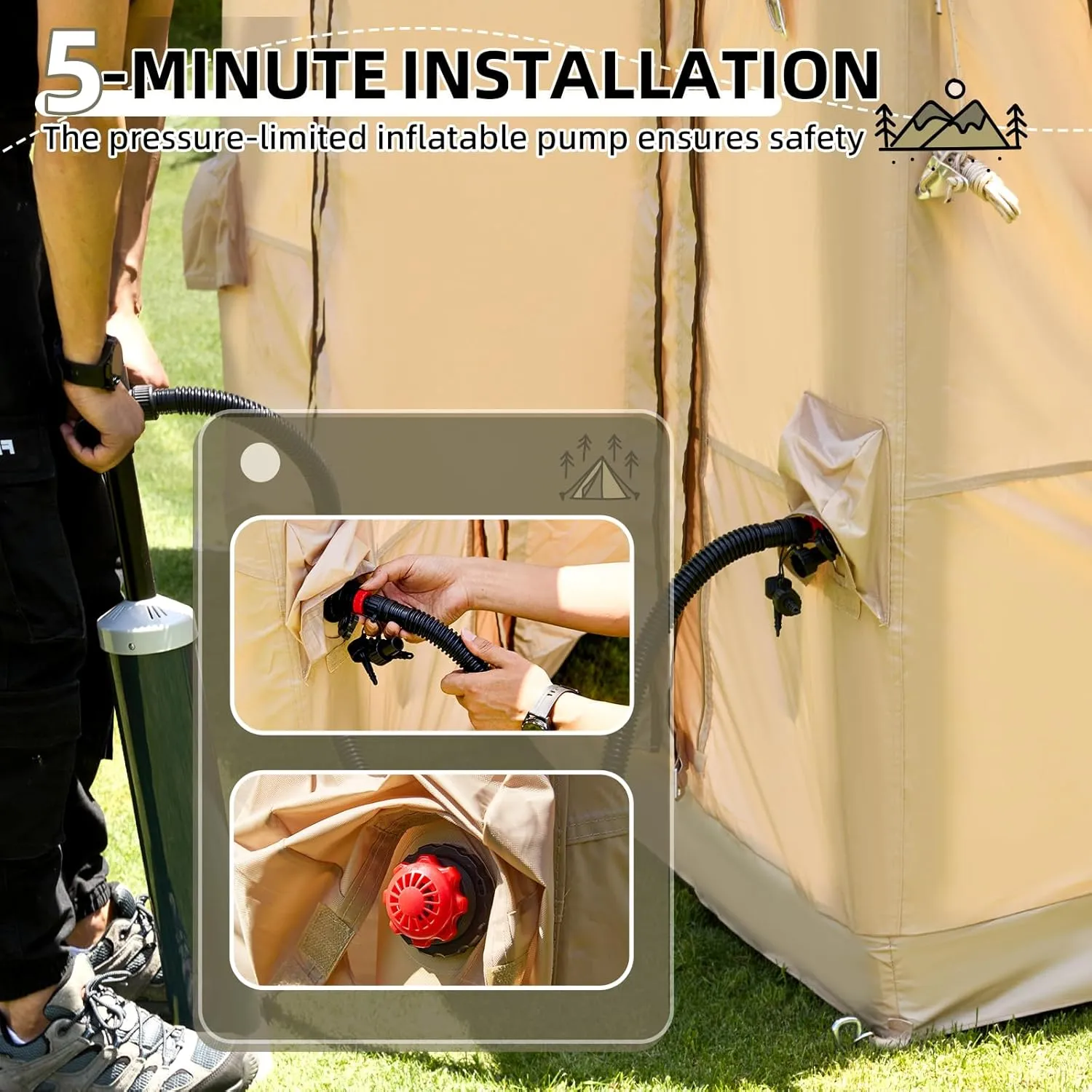 YOLENY Classic Inflatable Camping Tent for 6-12 Person, 4 Season Blow Up Tent with Mesh Windows & Pumps