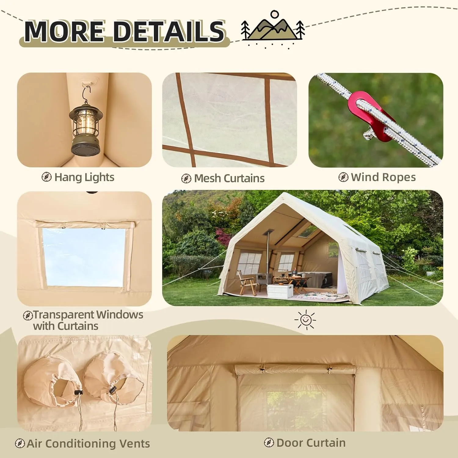 YOLENY Classic Inflatable Camping Tent for 6-12 Person, 4 Season Blow Up Tent with Mesh Windows & Pumps